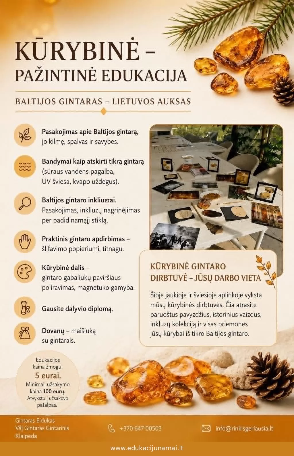 Creative workshop: educational session for children about Baltic amber and magnet making