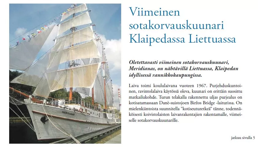 Klaipėdos burlaivis „Meridianas“ pristatytas Suomijos leidinyje „Koiviston Viesti“